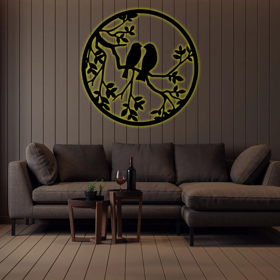 Yellow Love Birds Silhouette Anniversary gift love birds metal wall hanging