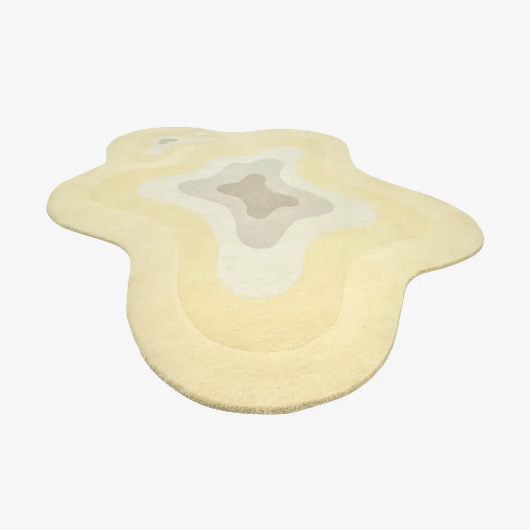 Butter Bloom Irregular Rug Minimalist Butter Bloom Rug with organic ripple pattern in warm neutral shades – hand-tufted wool rug