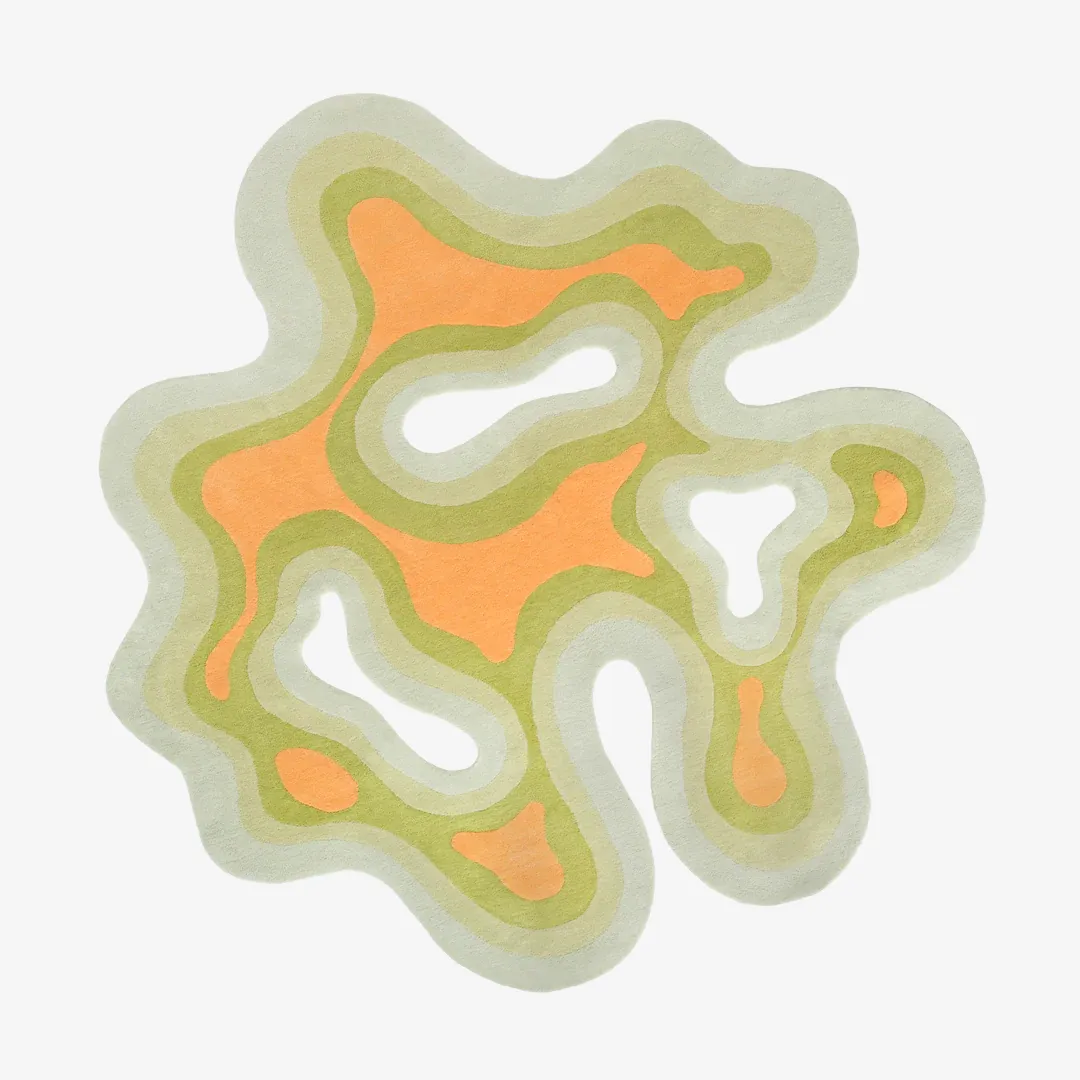 Citrus Glow Rug Citrus Glow Rug featuring layered waves in orange, green, and mint tones – handmade tufted rug by Sneagear