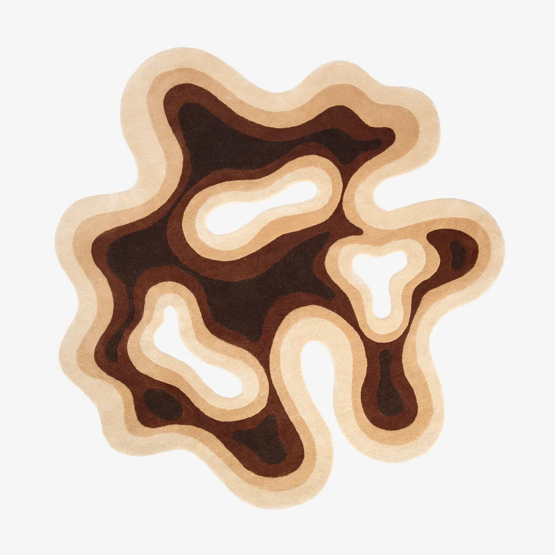 Cocoa Current Rug Cocoa Current Rug featuring layered waves in rich brown and beige tones – handmade tufted rug by Sneagear