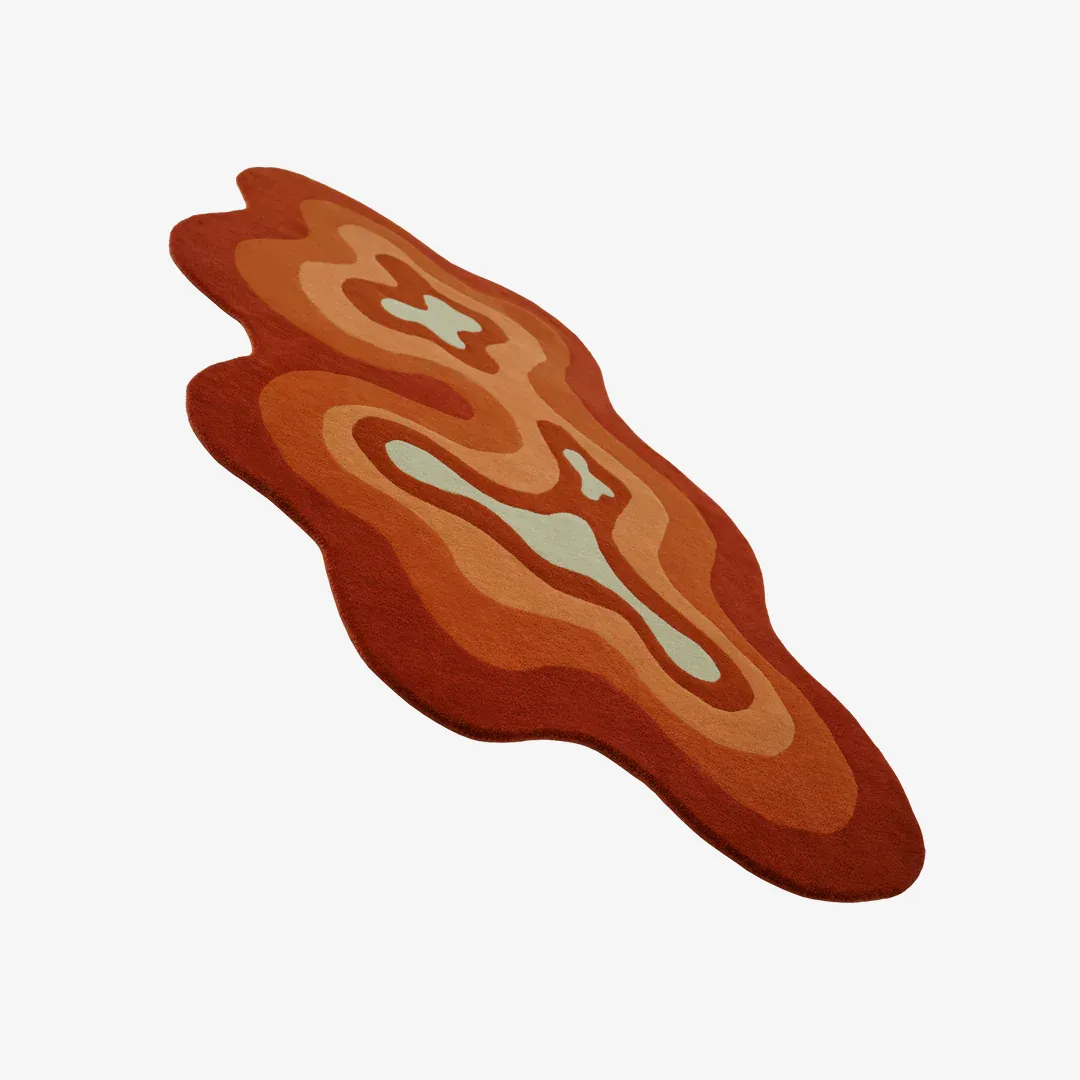 Ember Flow Irregular Rug Modern Ember Flow Rug with organic ripple pattern blending earthy red, orange, and light blue hues