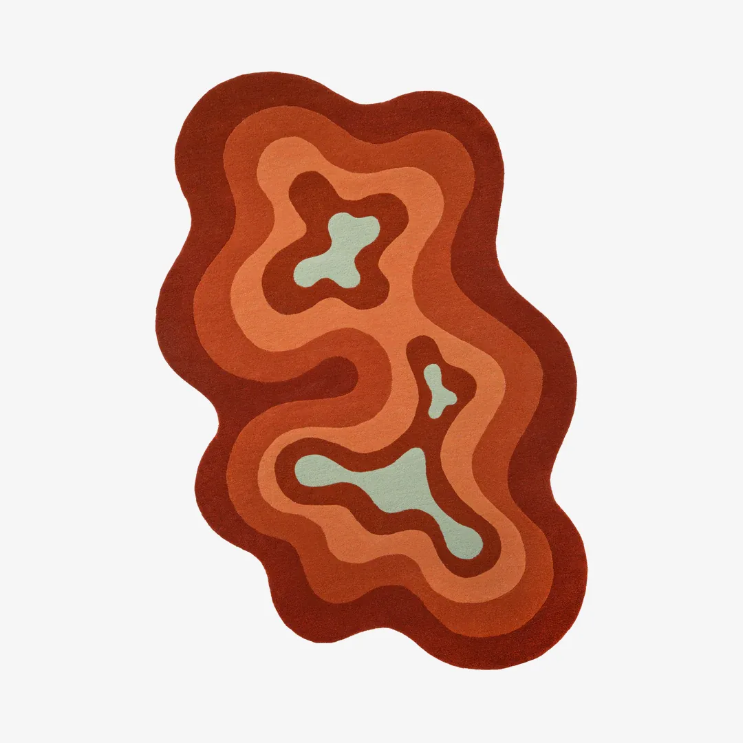 Ember Flow Rug Ember Flow Rug featuring wavy layered design in burnt orange and rust tones – handmade tufted rug by Sneagear