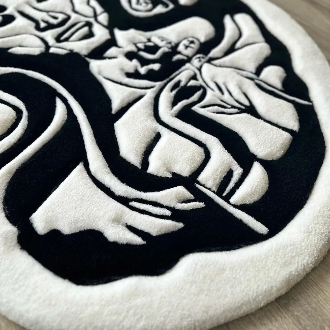 Gaze Inked Rug Greek mythology inspired Mythic Gaze Rug with intricate snake and face motif – hand-tufted wool rug