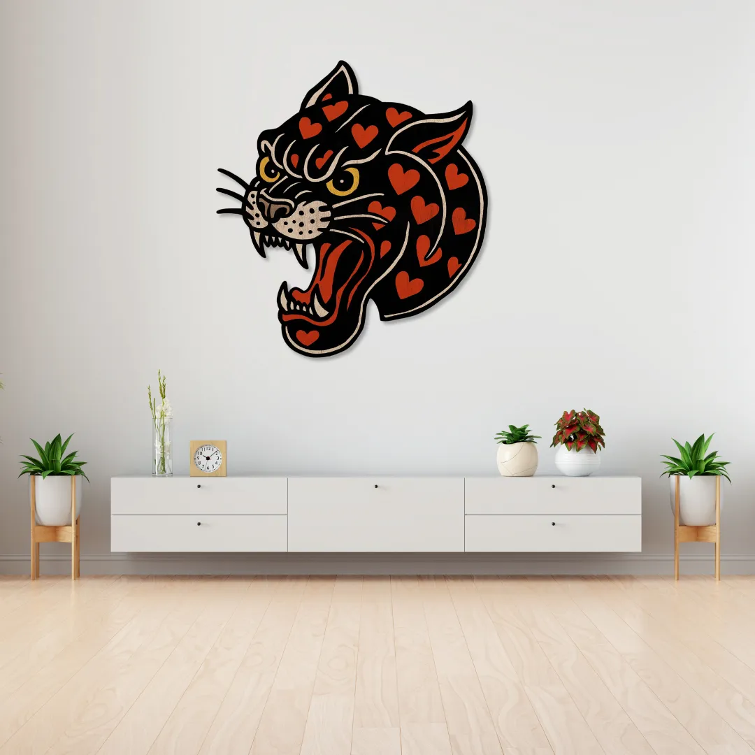 Heart Panther Metal Art Sneagear Heart Panther metal wall art – unique fusion of wild energy and romantic artistry for home decor.