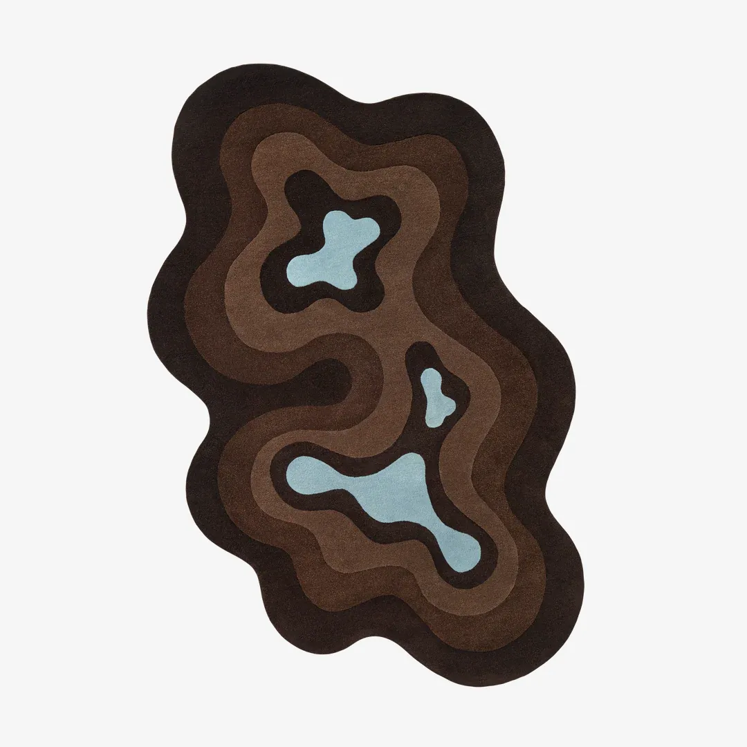 Mocha Tide Rug Mocha Tide Rug featuring wavy layered design in brown and blue tones – handmade tufted rug by Sneagear