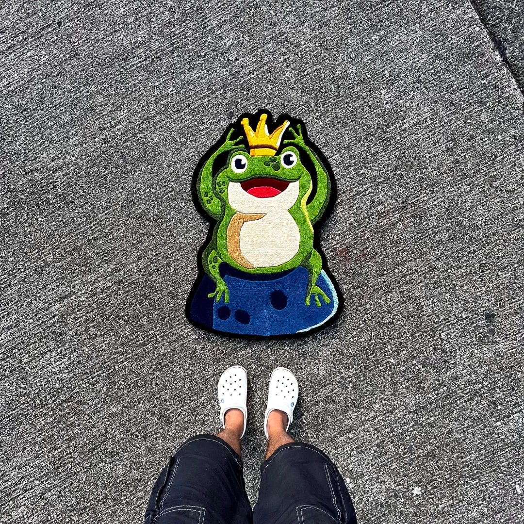 Royal Rug Handmade wool rug with adorable frog and crown design – Royal Hopper kids area rug by Sneagear