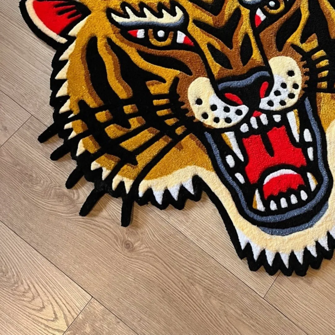 Spirit Roar Inked Rug Vibrant tiger rug with bold lines and roaring expression – Spirit Roar handmade tufted rug