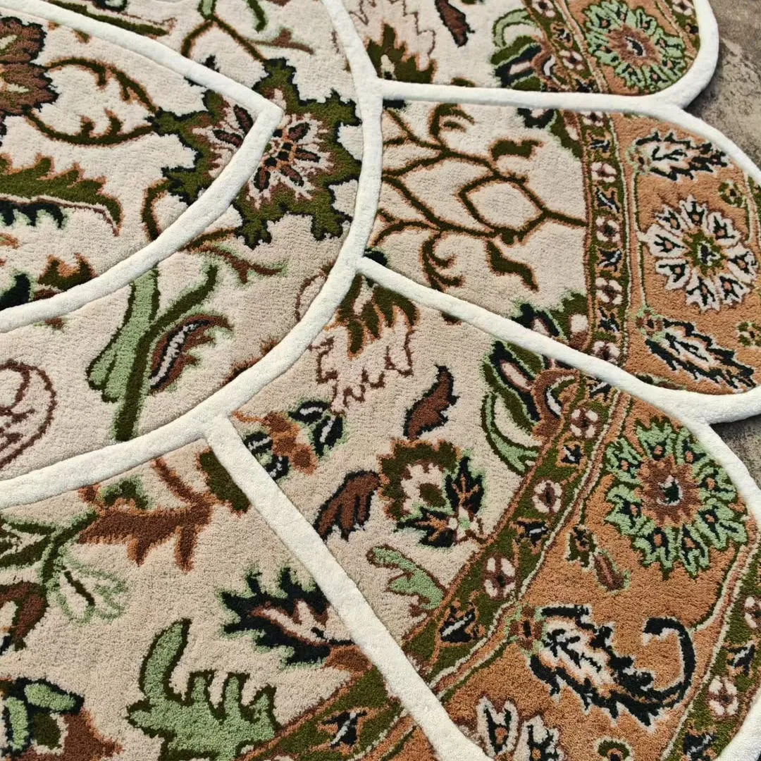 Verdant Takashi Rug Artistic Verdant Whirl Rug with contrasting halves of deep blue and neutral beige, featuring intricate hand-tufted floral detailing.