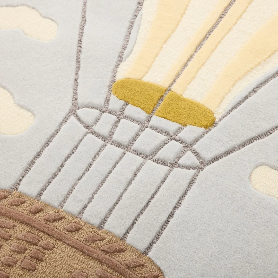 Cloud Dancer Area Rug Handmade Cloud Dancer Rug with floating balloon and sky pattern – whimsical kids room rug