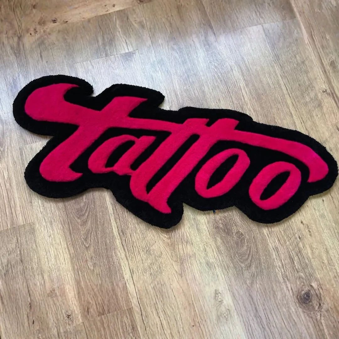 Crimson Script Rug Crimson Script Rug featuring bold red tattoo lettering on black – handmade wool rug by Sneagear