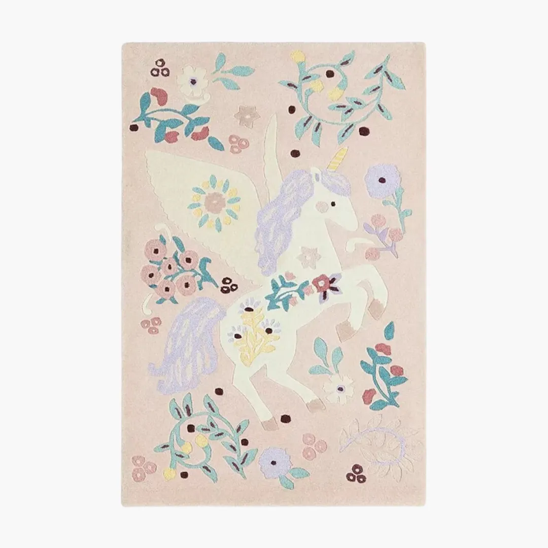 Dreamy Unicorn Rug Dreamy Unicorn Rug featuring pastel floral patterns and a whimsical unicorn – hand-tufted wool rug by Sneagear