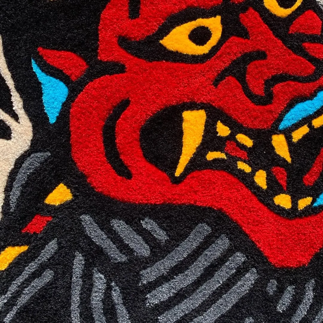 Dual Rug Bold Japanese tattoo-style rug with demon and woman illustration – Dual Spirit Rug