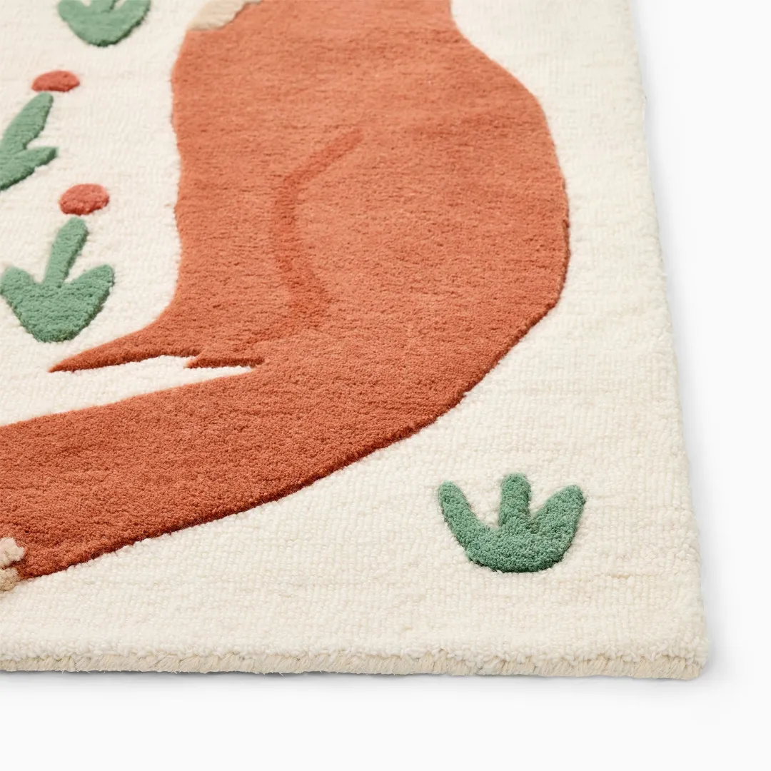 Forest Rug Nature-themed rug with a tree, fox, and bunny pattern – Forest Tale handmade wool rug