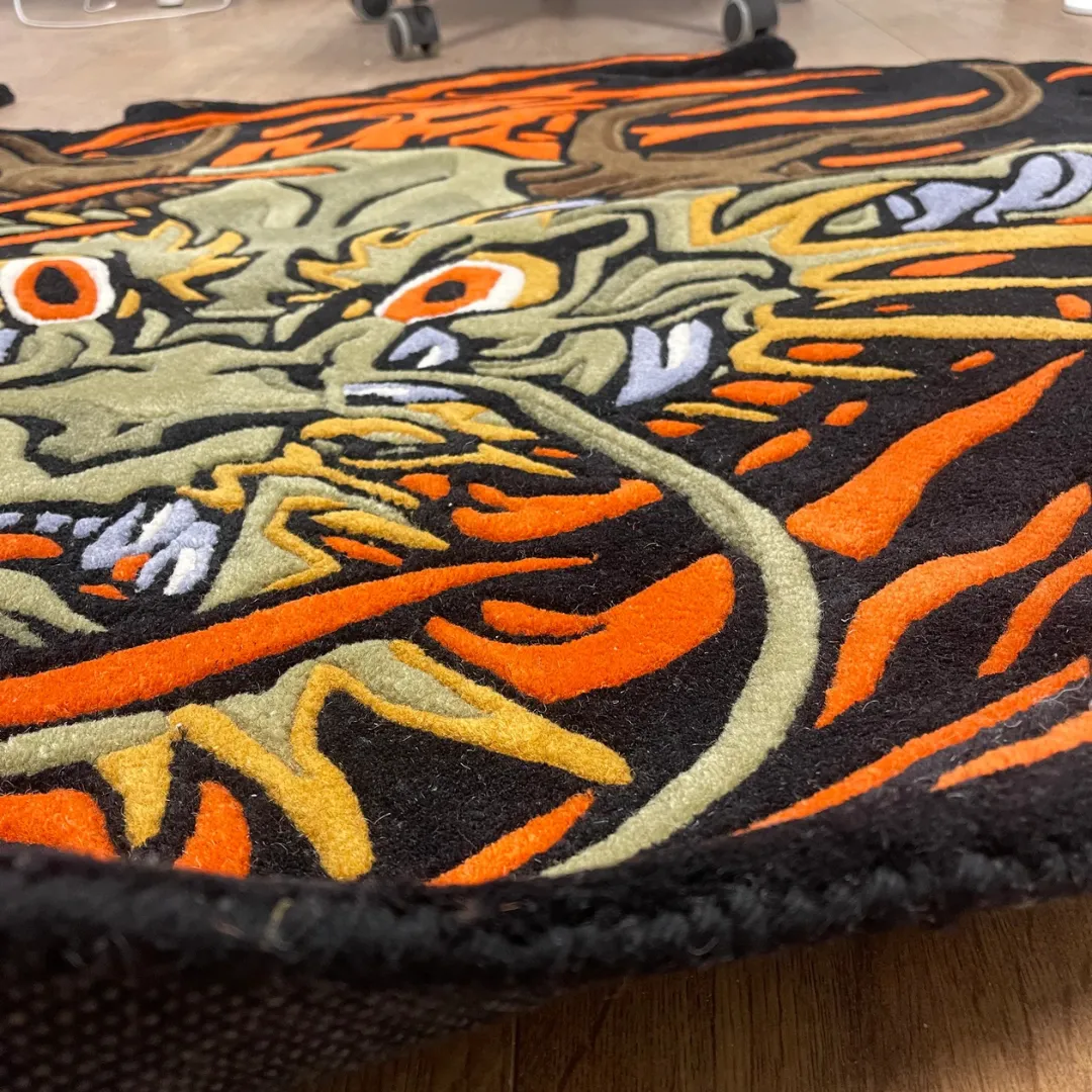 Hellfire Spirit Inked Rug Bold tattoo art rug with intricate dragon design and flame detailing – Hellfire Spirit by Sneagear