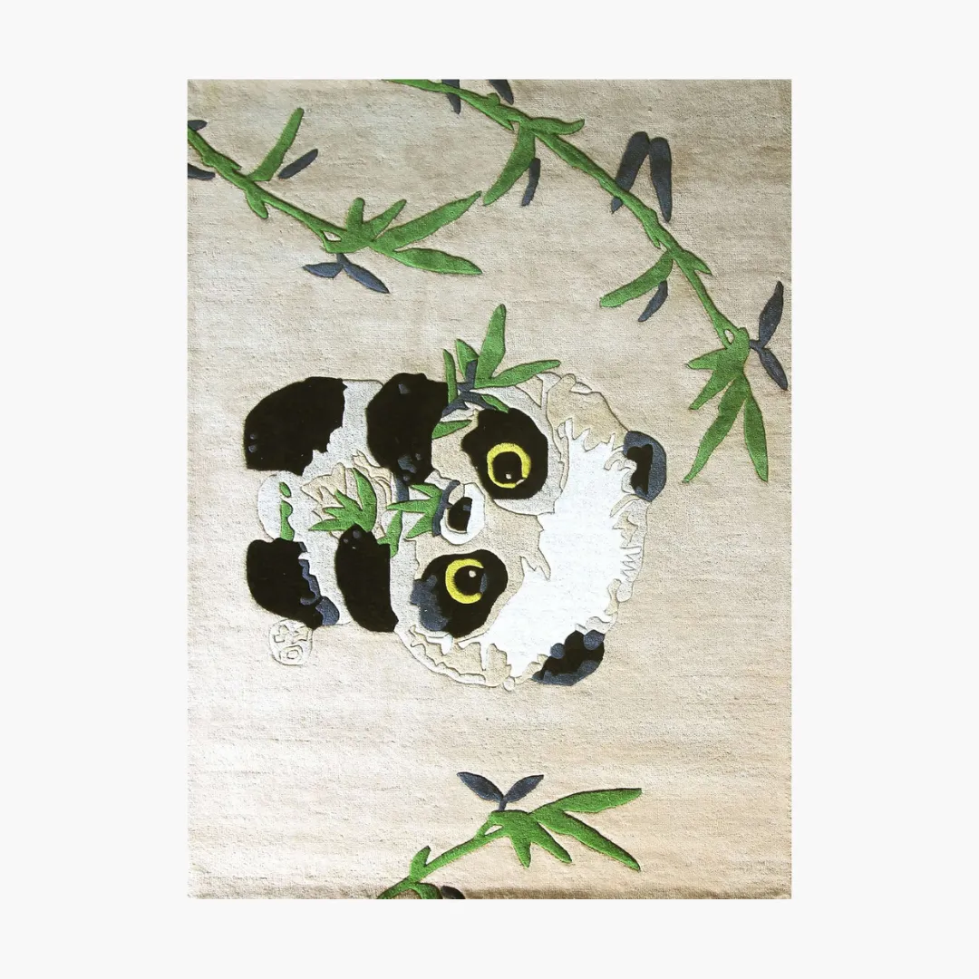 Panda Hugs Rug Panda Hugs Rug featuring an adorable panda eating bamboo – hand-tufted wool kids’ rug by Sneagear