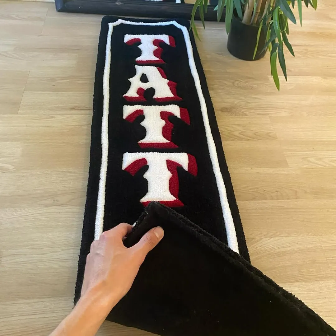 Script Rug Hand-tufted wool runner rug with tattoo shop inspired lettering – Classic Script Rug by Sneagear