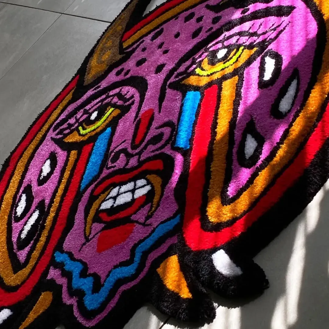 Silent Bloom Tattoo Rug Hand-tufted wool rug with abstract devil face artwork – Silent Bloom Rug by Sneagear