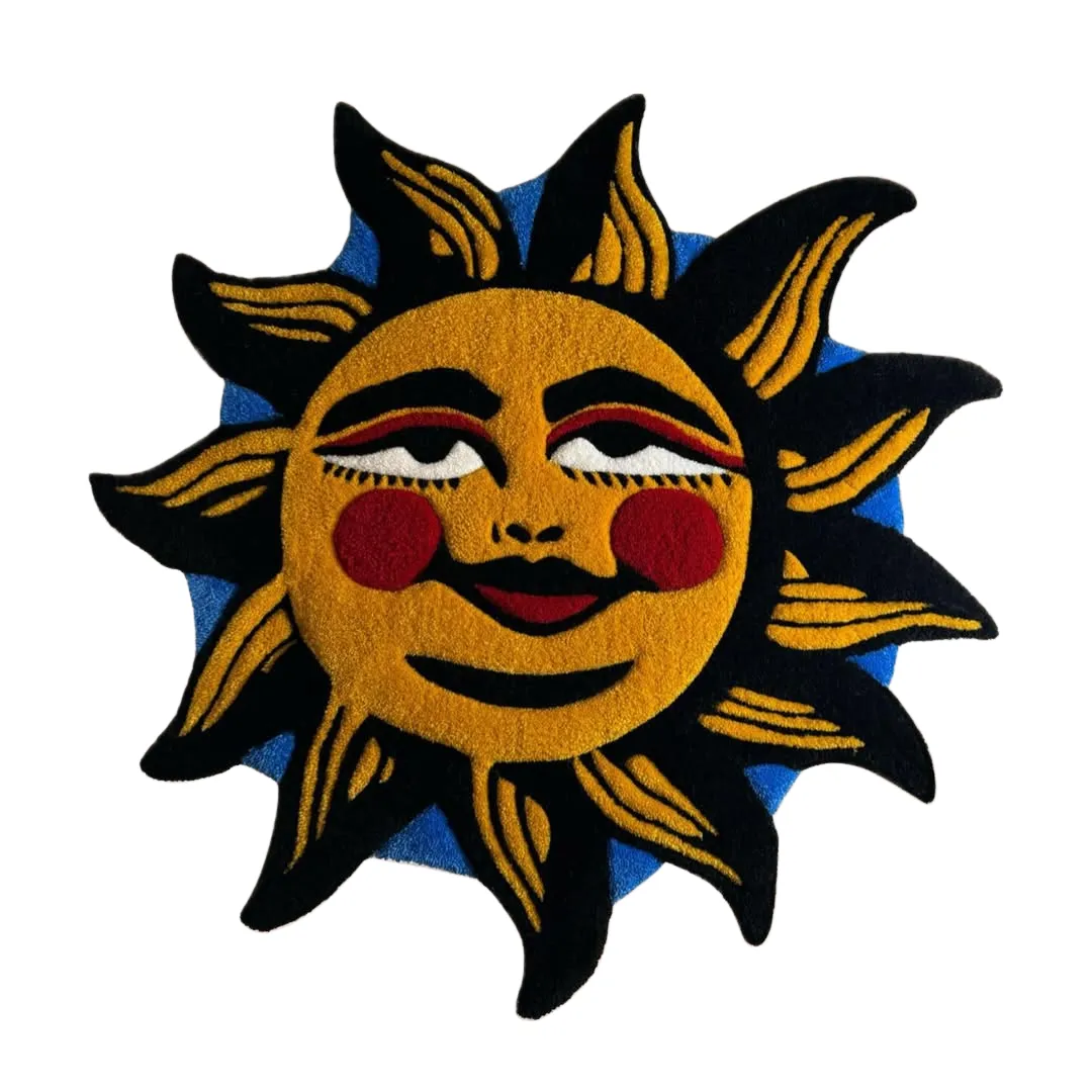 Solar Smile Rug Solar Smile Rug featuring vibrant yellow sun face design – handmade tattoo art rug by Sneagear
