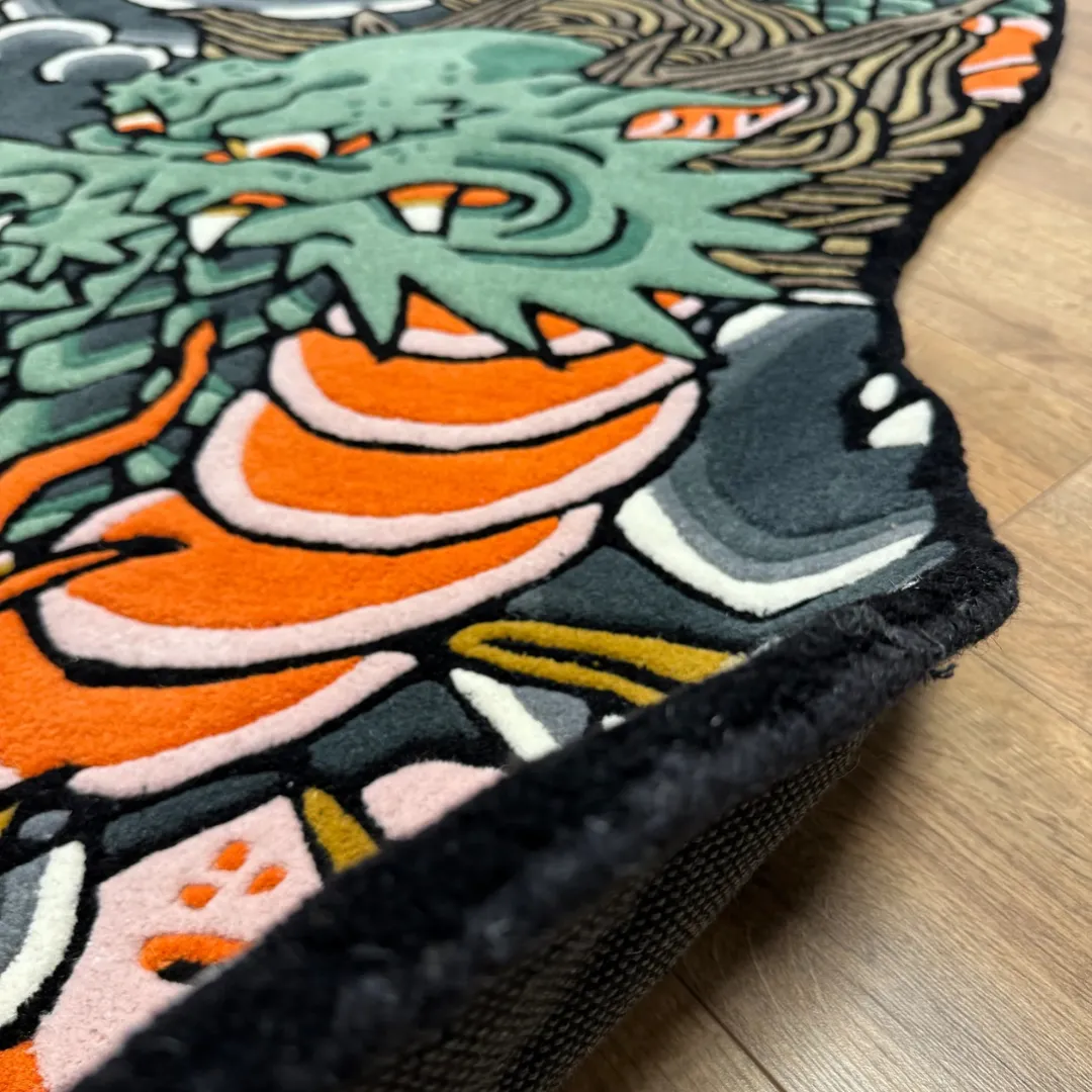 Stormfang Dragon Inked Rug Tattoo-inspired dragon rug with bold scales and swirling clouds – Stormfang Dragon Rug