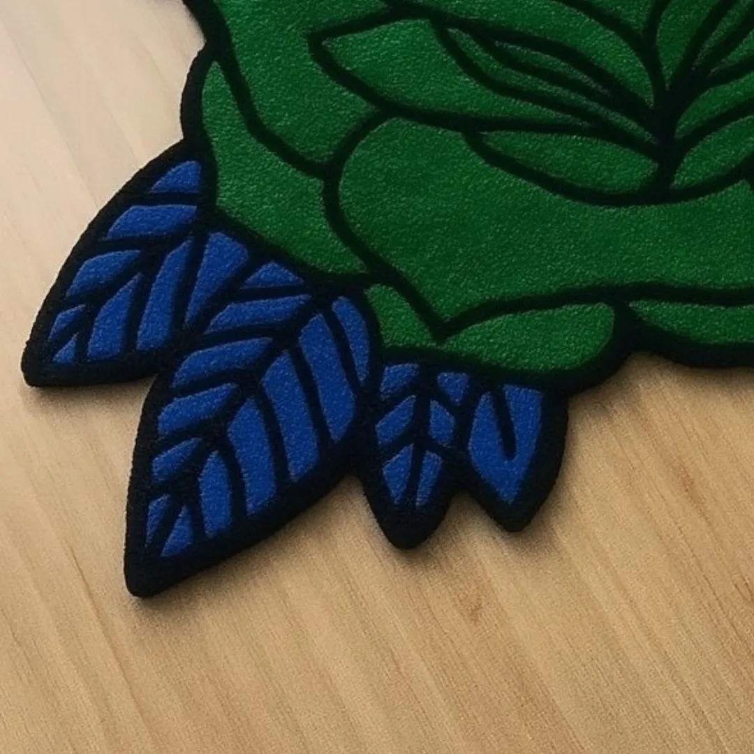 Verdant Thorne Tattoo Rug Floral-inspired Verdant Thorne Rug – hand-tufted green rose design for artistic interiors