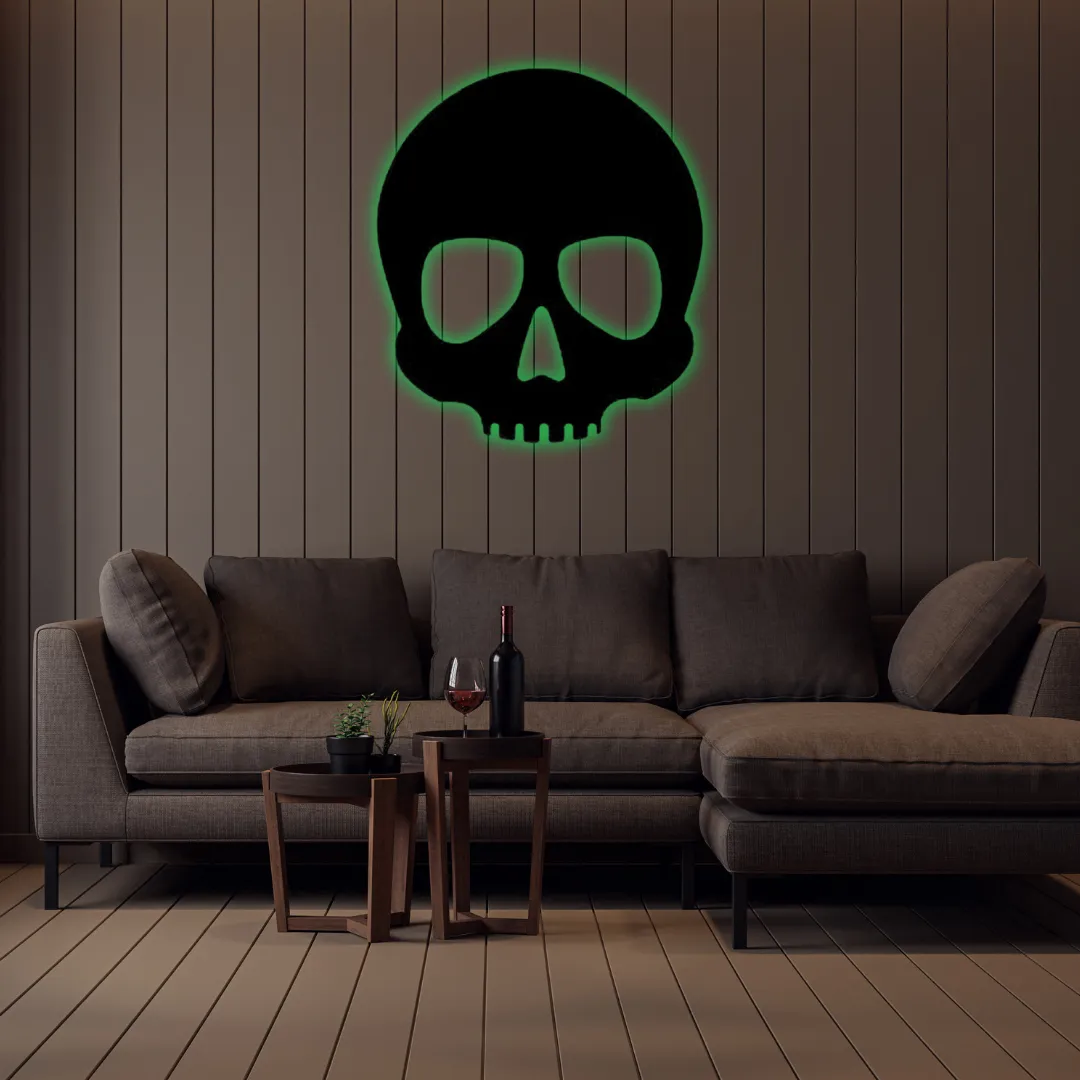 Green Midnight Skull Silhouette Edgy gothic skull silhouette metal wall hanging for tattoo studios