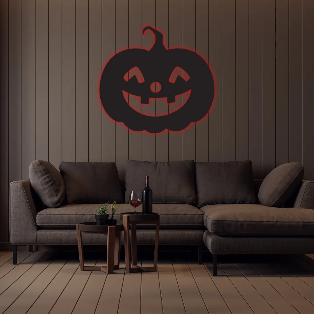 Red Pumpkin Glow Silhouette Friendly pumpkin Halloween metal wall hanging