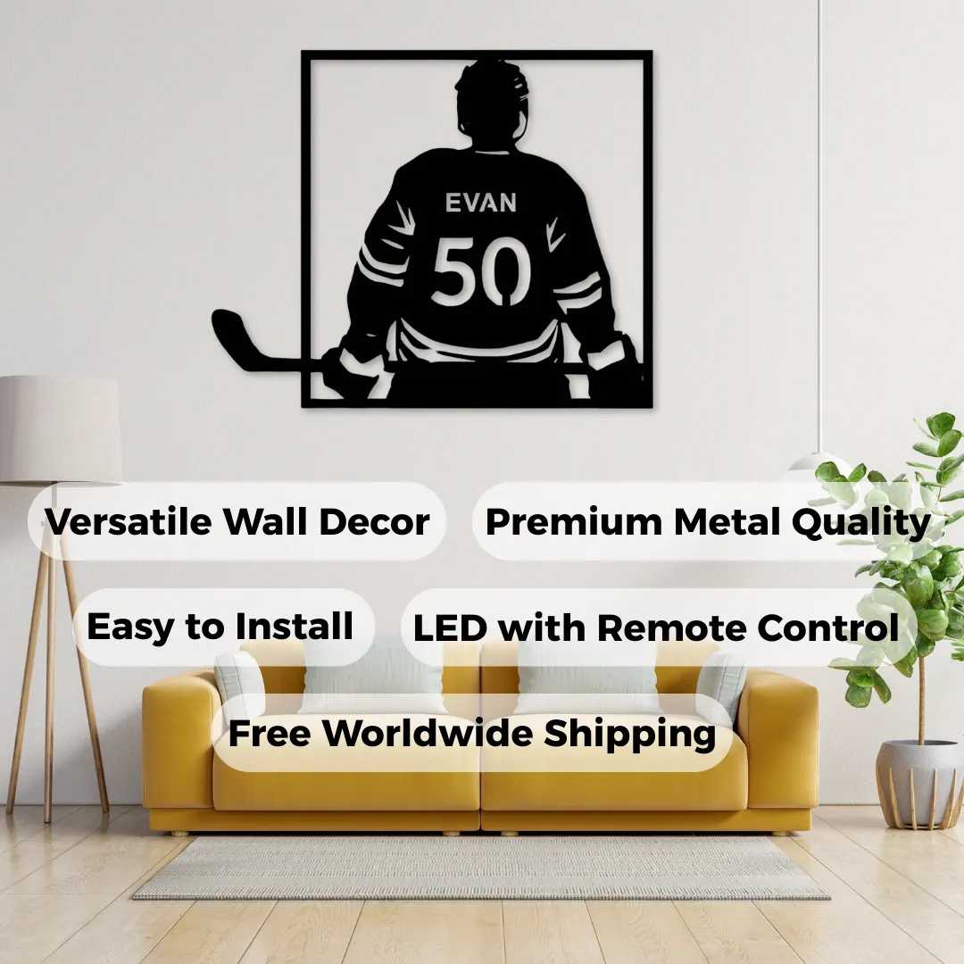Hockey Jersey Back Custom Silhouettes Personalized hockey wall art silhouette with LED and non-LED