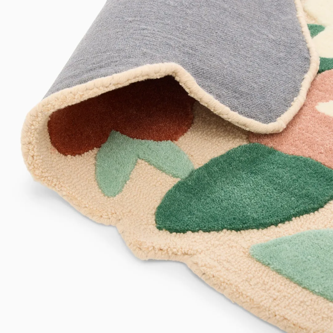 Terra Bloom Rug Floral area rug with soft petal shapes and natural hues – Terra Bloom Trail Rug
