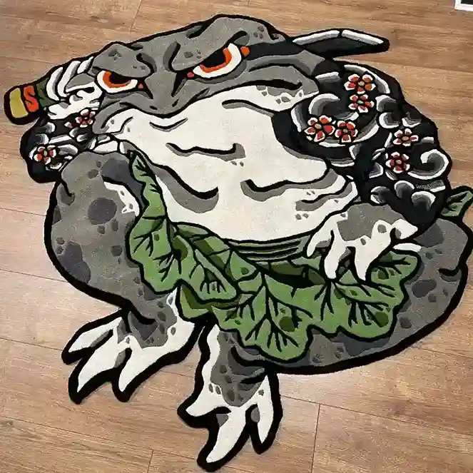 Vibrant Kaeru no Bujin Frog Design Rug – Tattoo-Inspired