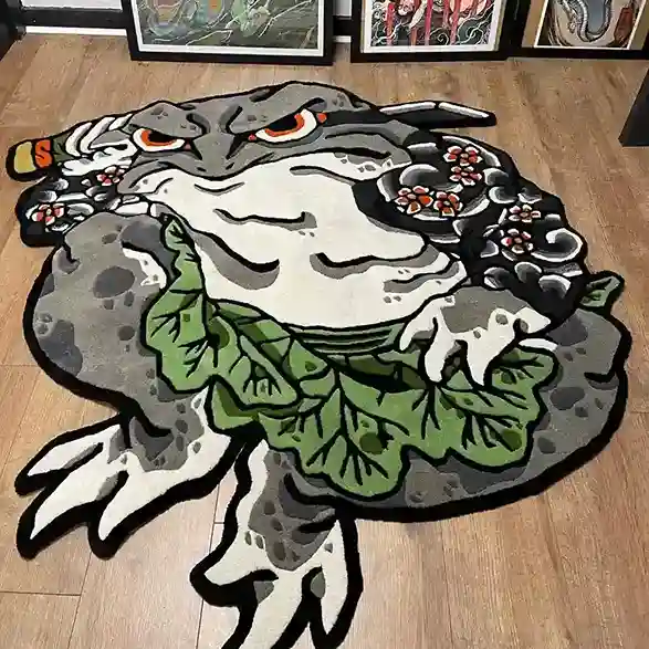 Vibrant Kaeru no Bujin Frog Design Rug – Tattoo-Inspired