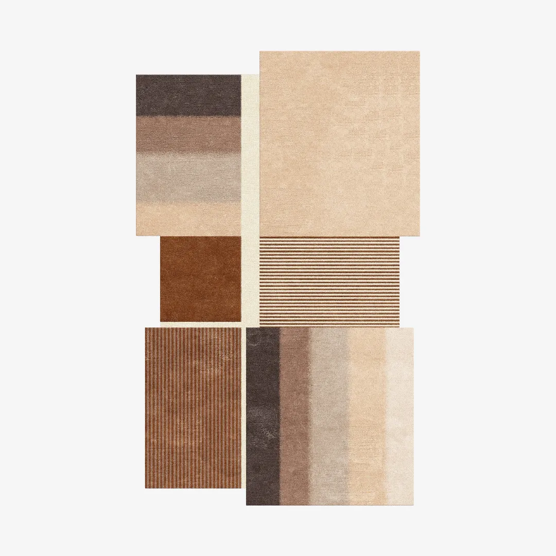 Modern geometric agate beige area rug in terracotta and beige tones
