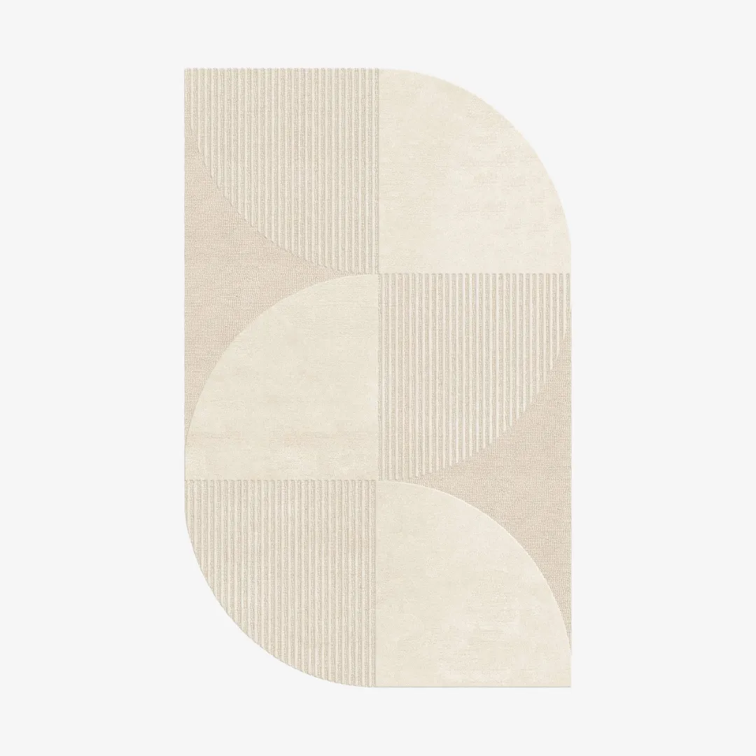 Ivory urban rug minimalist cream and beige rug with modern curved geometric pattern