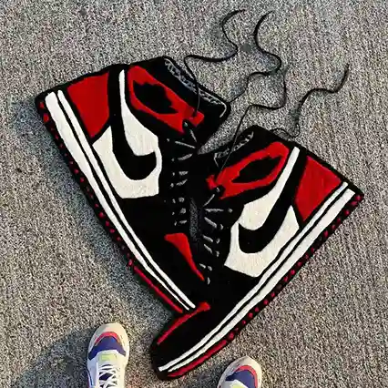 Sneakerhead room featuring AJ1 High Bred Toe rug