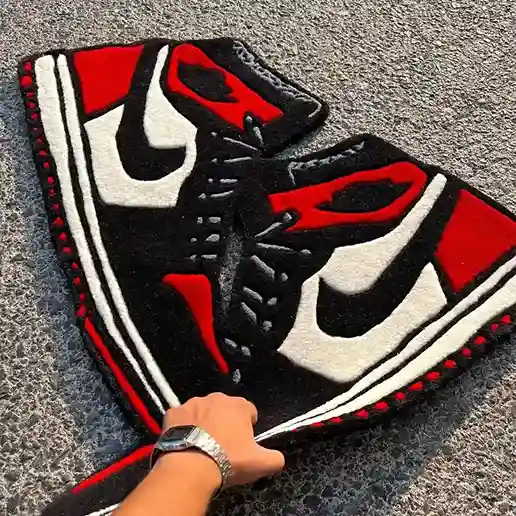 Sneakerhead room featuring AJ1 High Bred Toe rug