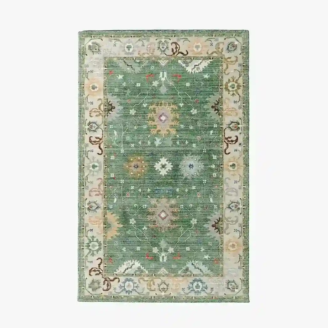 Vintage Floral Green Hand-Tufted Rug with floral pattern