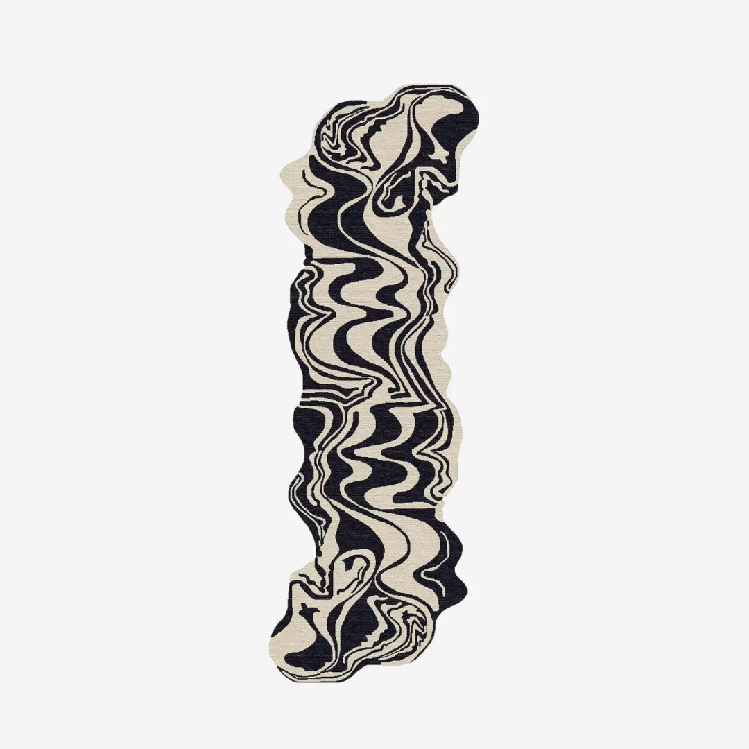 Abstract black and beige sculpted runner rug