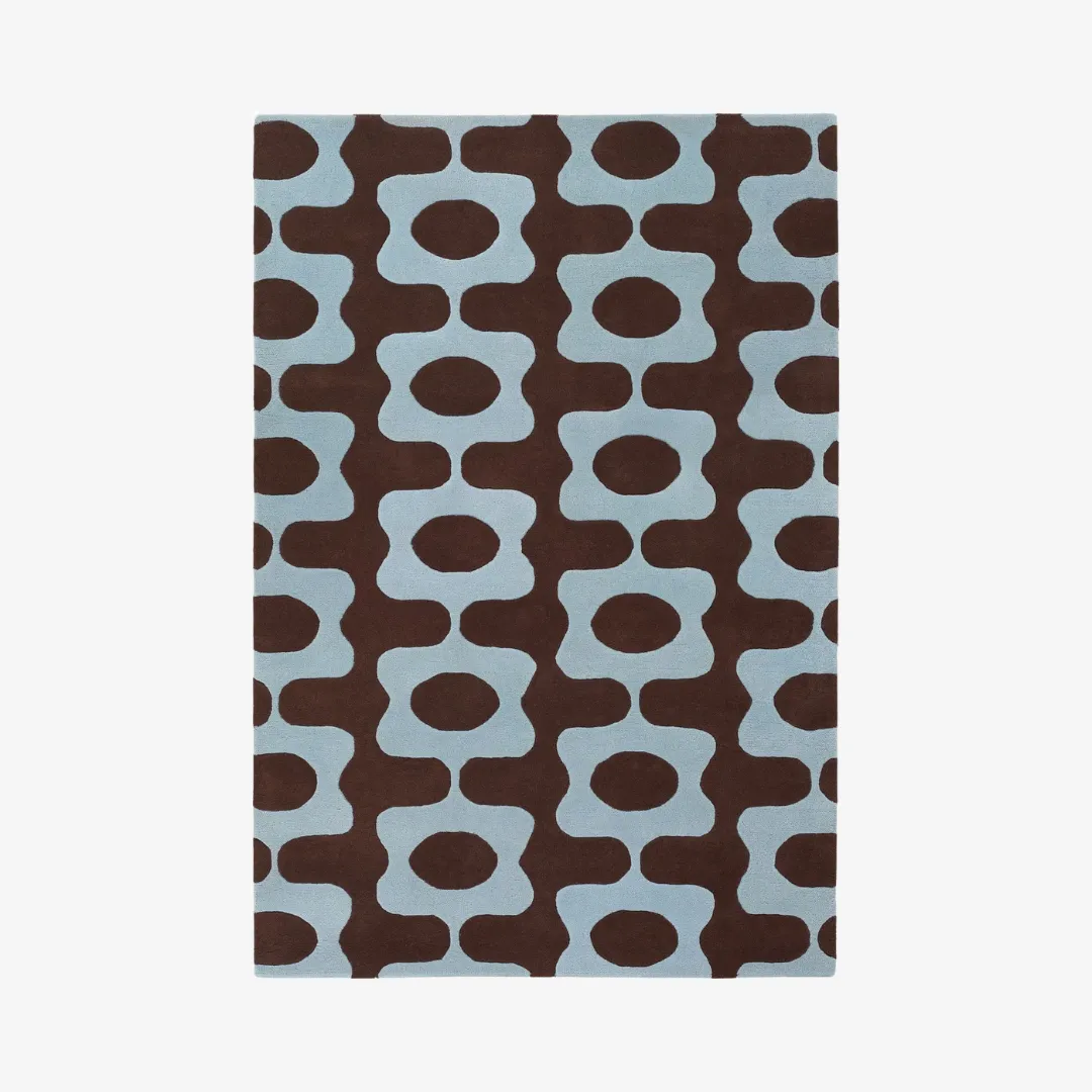 Retro waves area rug in brown and soft blue tones