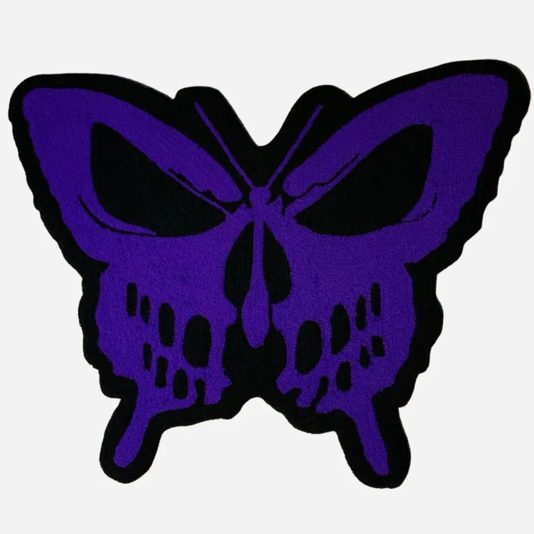 Purple and black skull butterfly wool rug