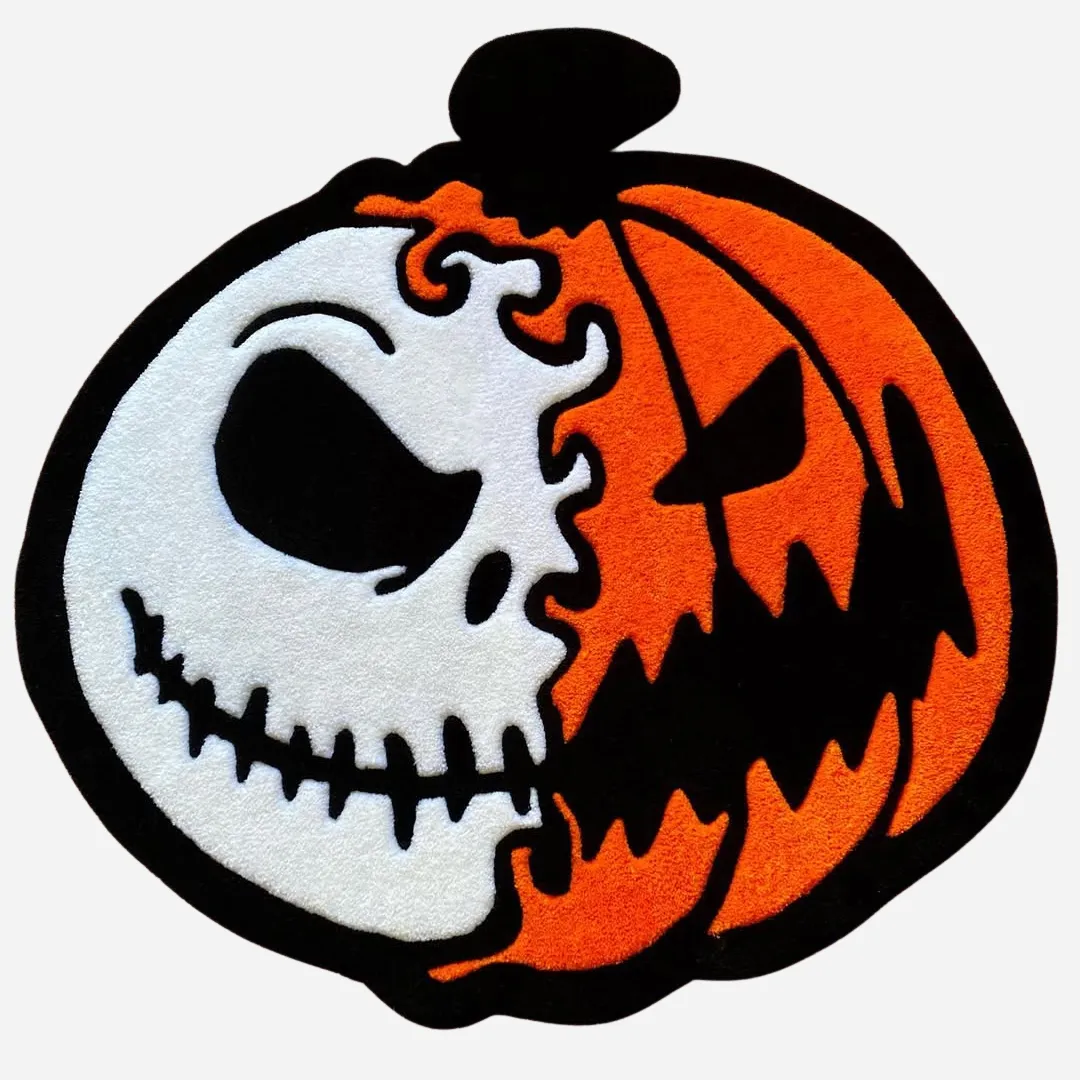 Halloween Pumpkin Skull Wool Rug with spooky design