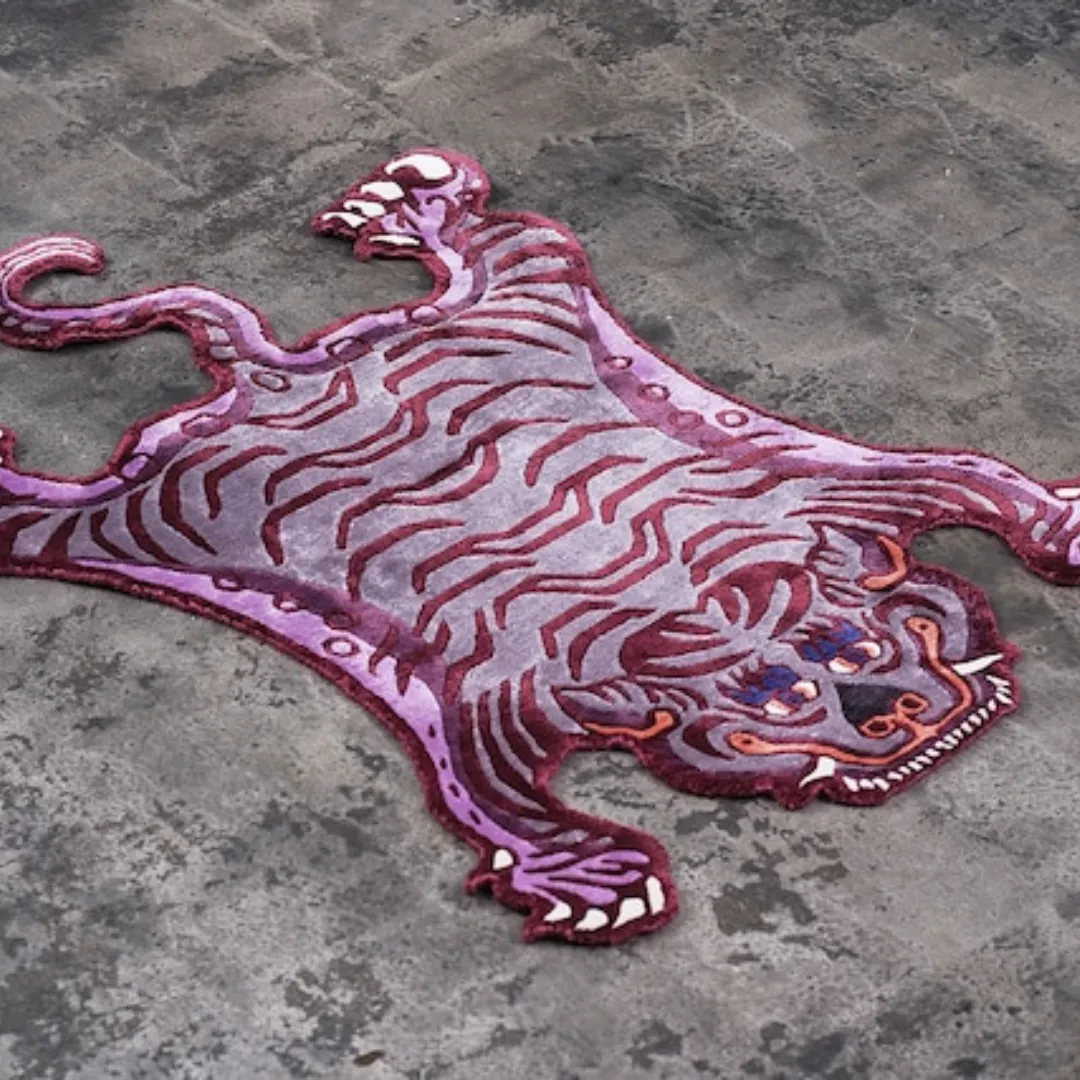Violet Fury Tiger Wool Rug with bold violet and red tiger design