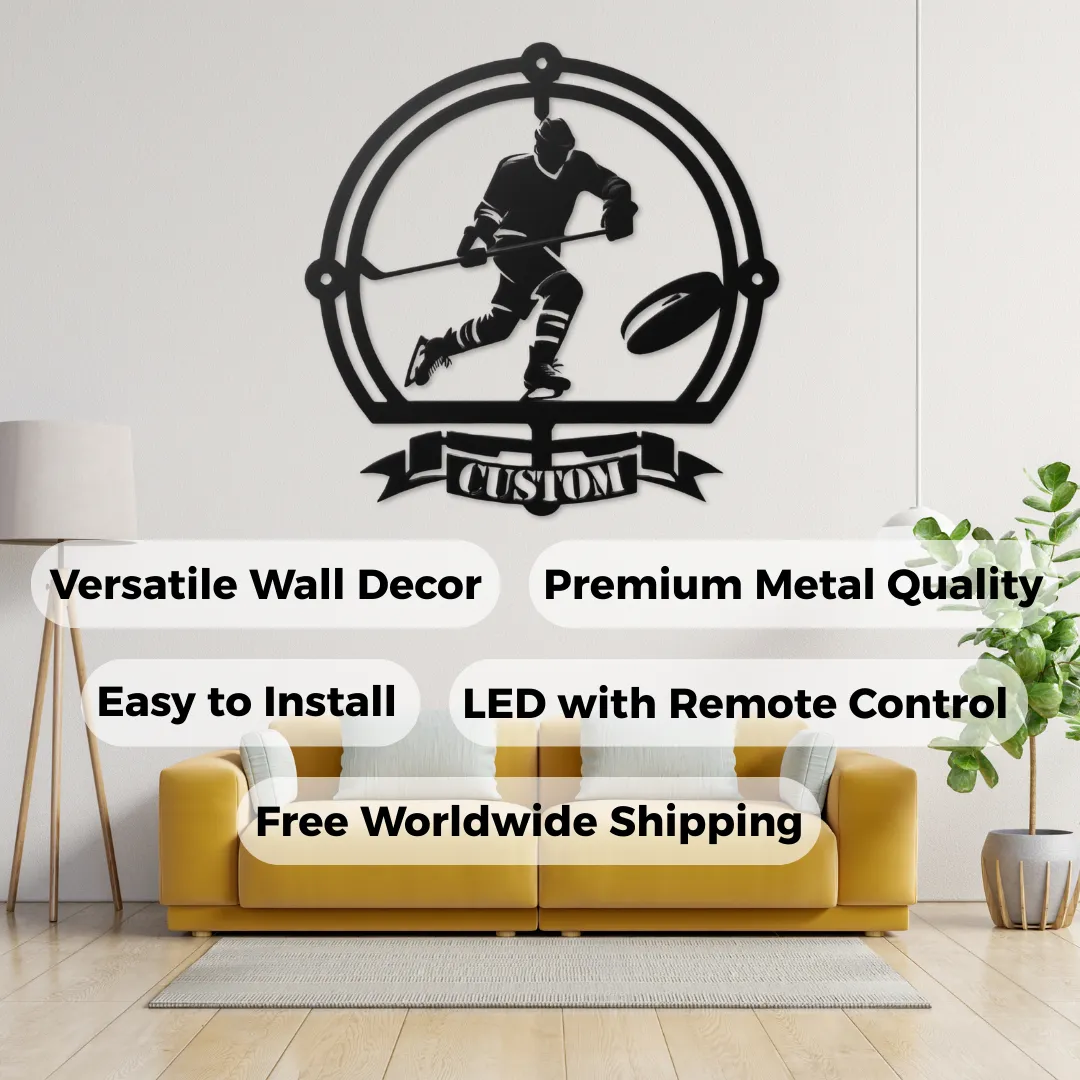 Hockey Action Mask Silhouettes Laser cut hockey wall art with LED and non-LED options