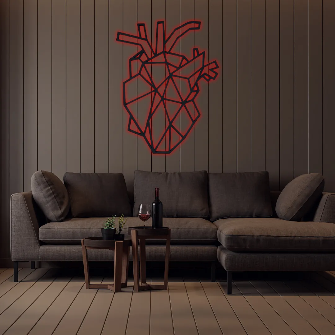 Red Geometric Heart Silhouette Contemporary heart-shaped wall art metal design.