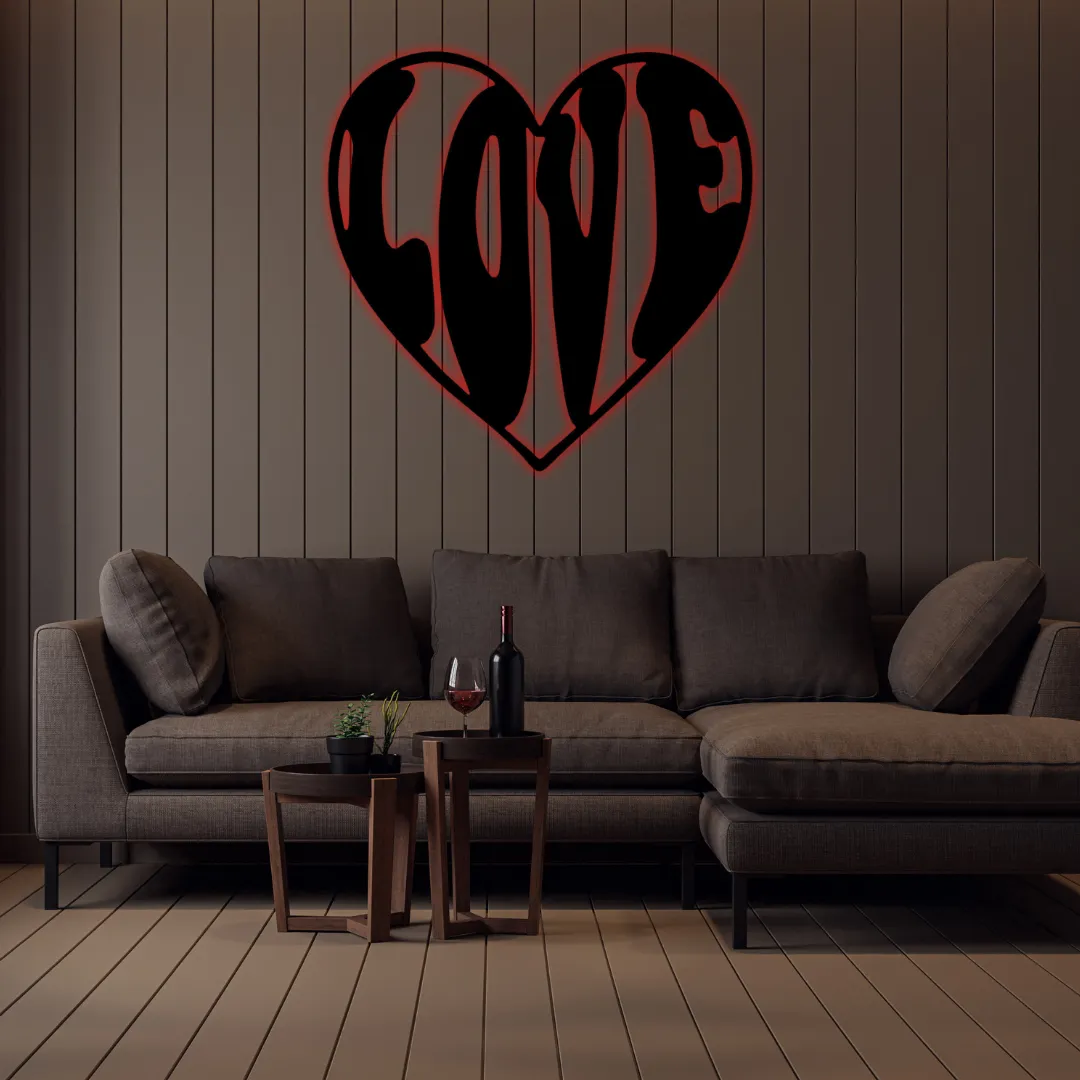 Red LOVE Heart Silhouette Romantic wall hanging gift for couples