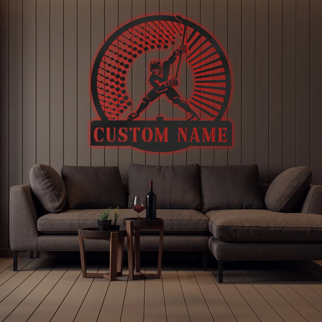 Red Power Shot Personalized Silhouette Custom hockey swing wall art design in black metal