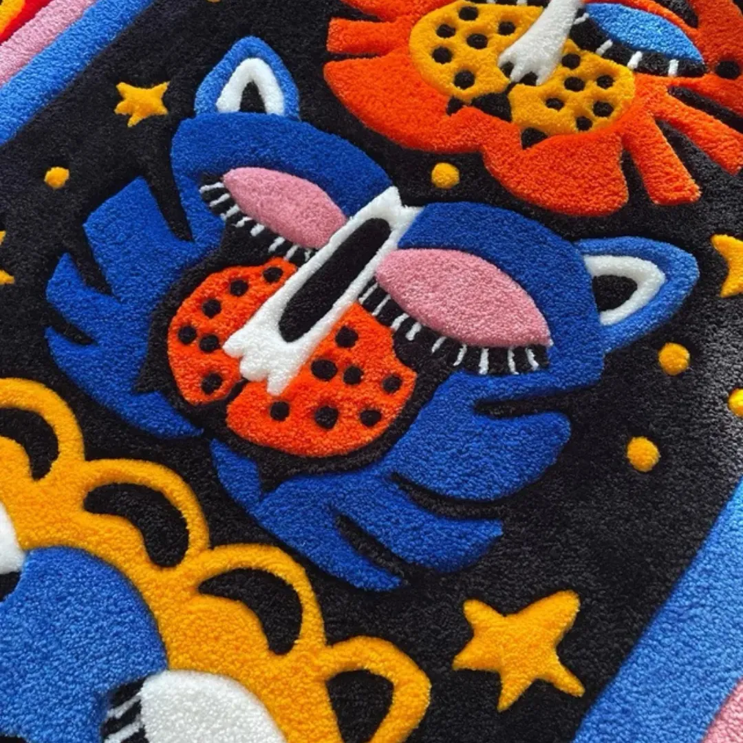 Mirage Rug Colorful rug with abstract totem faces and star motifs – Totem Mirage handmade wool tufted rug