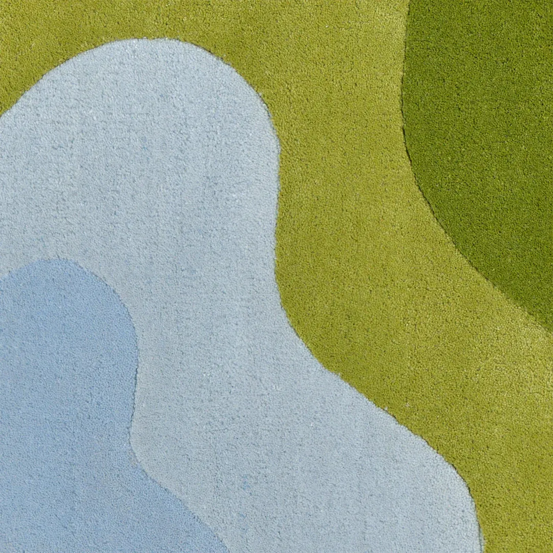 Pool Rug Contemporary green and blue rug with fluid layered shapes – Olive Pool handmade design