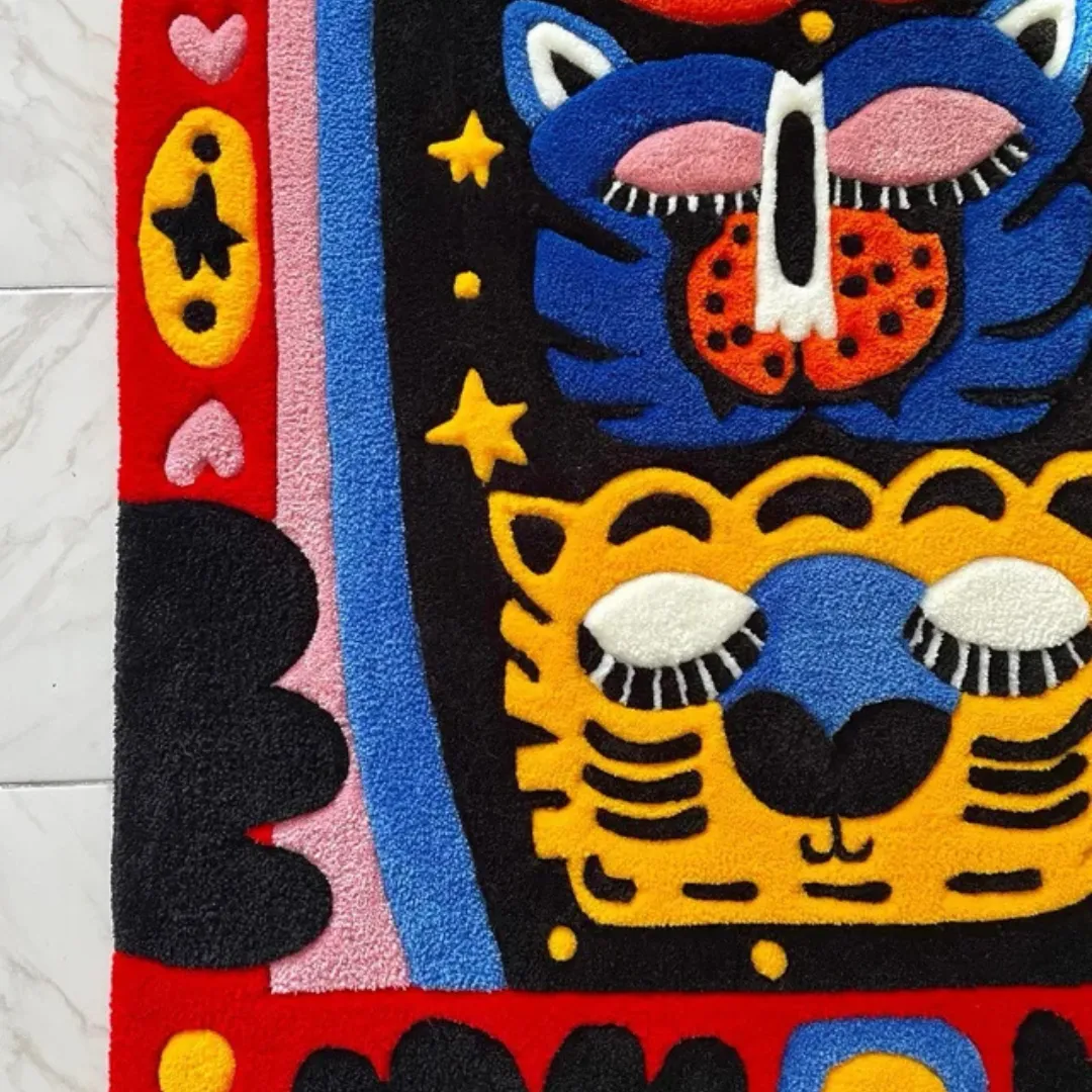 Totem Mirage Inked Rug Hand-tufted Totem Mirage Rug showcasing modern tribal art with bright colors and totem-style layout
