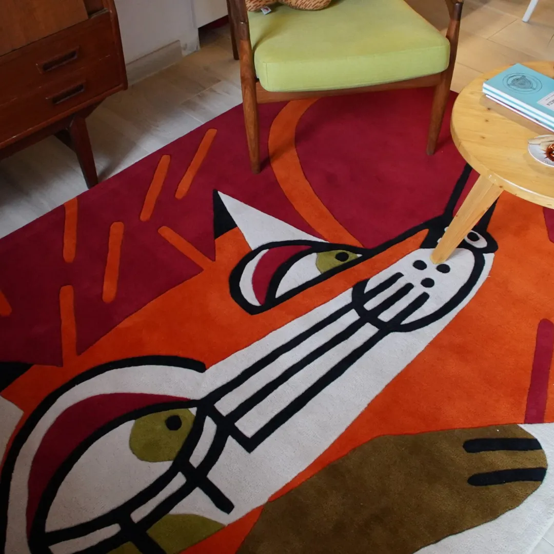 Vulpira Rug Placed Under Chair Vulpira Handcrafted Wool Rug – Bold Fox-Inspired Floor Art with Premium Texture