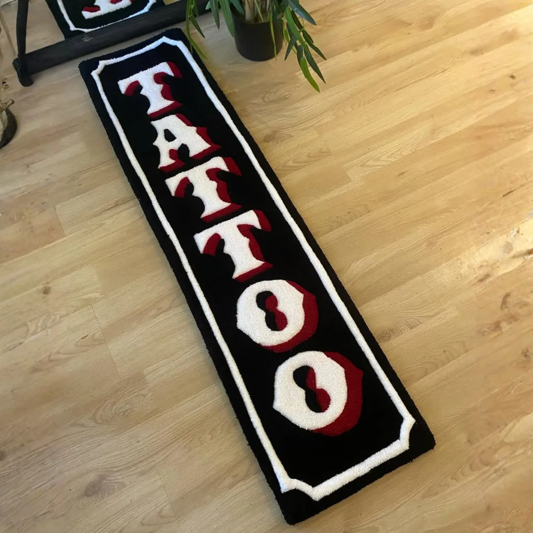 Classic Script Rug Classic Script Rug featuring bold tattoo lettering design – handmade wool runner by Sneagear