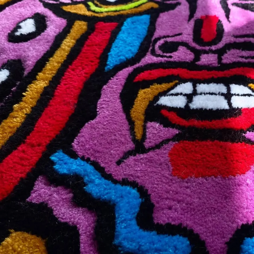 Silent Tattoo Rug Tattoo-inspired rug featuring expressive devil face and vivid colors – Silent Bloom Rug